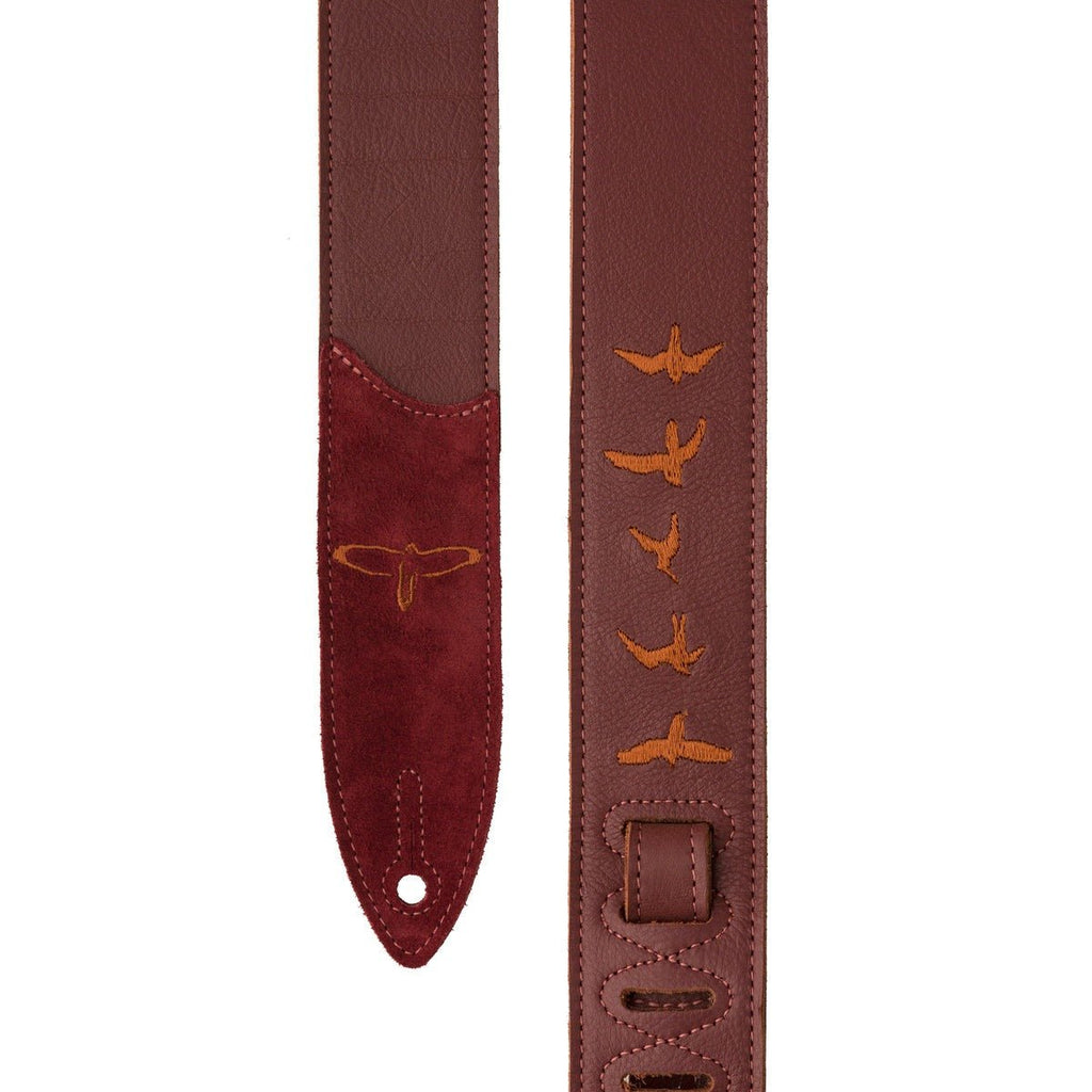 PRS 102079009 2" Premium Leather Strap, Birds Embroidery, Burgundy - Ray's Midbell Music