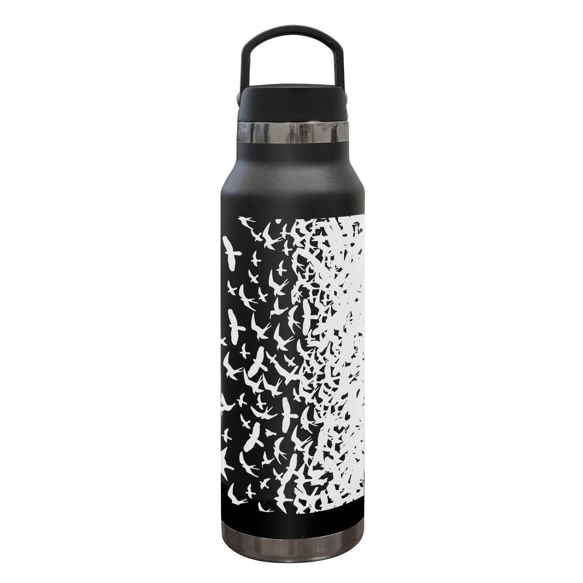 PRS 112868 Reusable Water Bottle, Birds Swarm, Black - Ray's Midbell Music