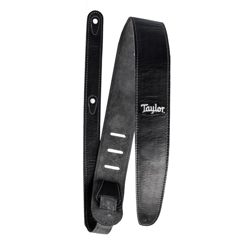 Taylor 2.5" Leather/Suede Guitar Strap, Black/Silver Logo