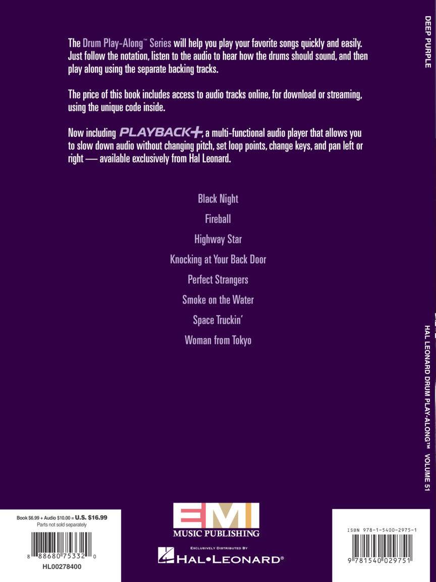 HAL LEONARD 00278400 Deep Purple - Drum Play-Along Volume 51 - Ray's Midbell Music
