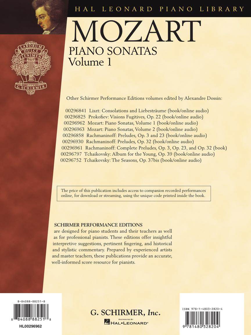 HAL LEONARD 00296962 Piano Sonatas, Volume 1 - Schirmer Performance Editions - Ray's Midbell Music