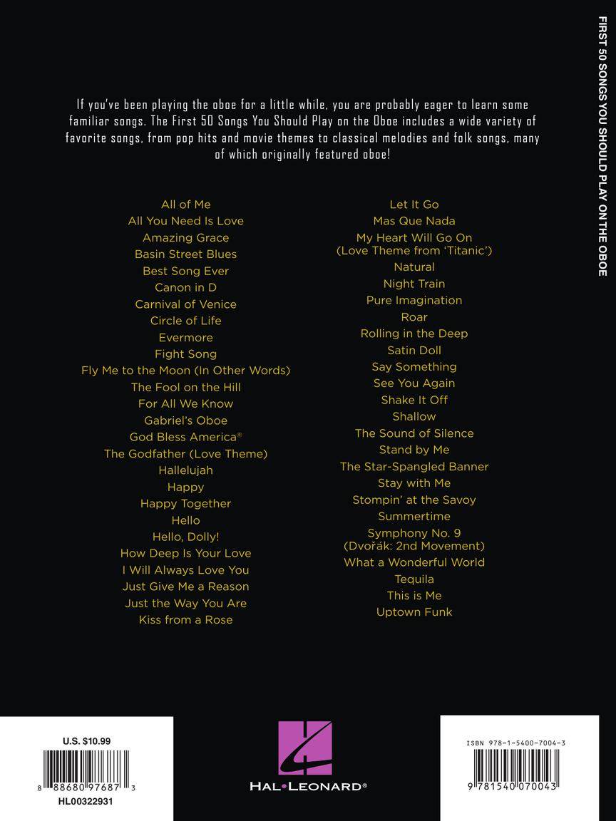 HAL LEONARD 00322931 First 50 Songs You Should Play on Oboe - Ray's Midbell Music