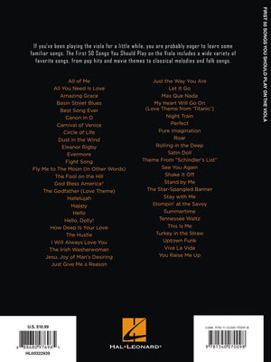 HAL LEONARD 00322939 First 50 Songs You Should Play on the Viola - Ray's Midbell Music