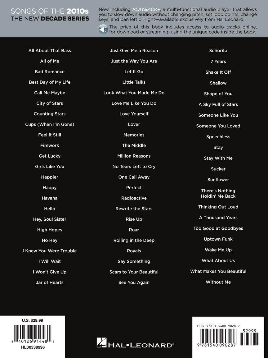 HAL LEONARD 00338996 Songs of the 2010s - Updated Edition - Ray's Midbell Music