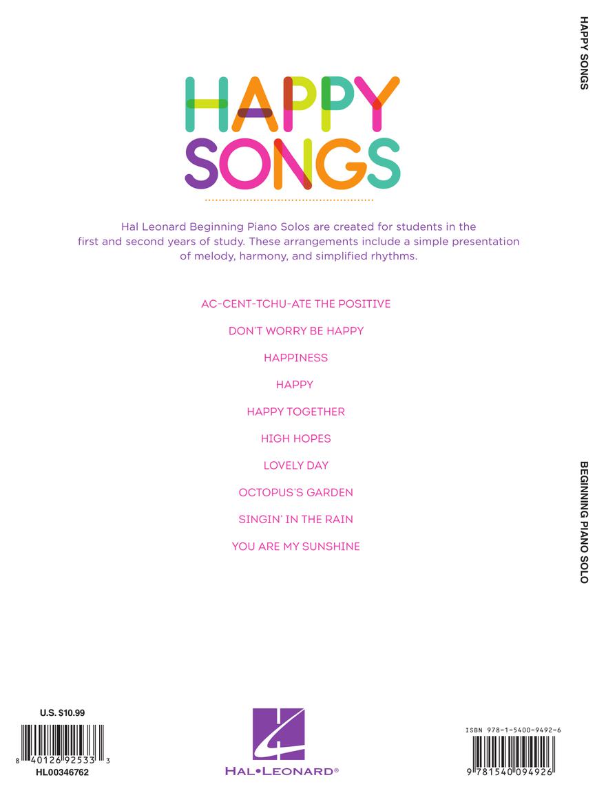 HAL LEONARD 00346762 Happy Songs - 10 Fun Songs Arranged for Beginners