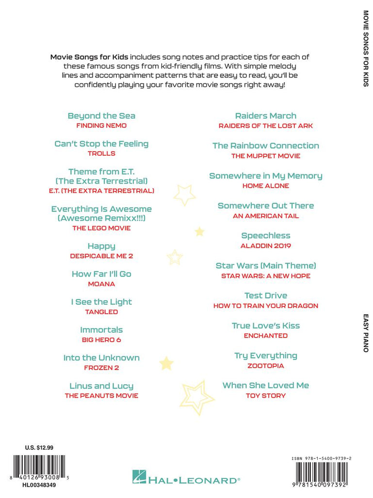 HAL LEONARD 00348349 Movie Songs for Kids