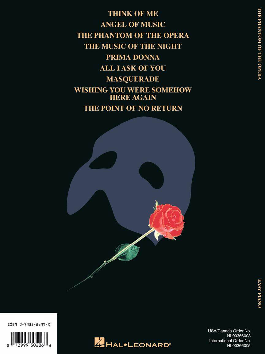 HAL LEONARD 00366003 Phantom of the Opera Easy Piano Vocal Selections - Ray's Midbell Music