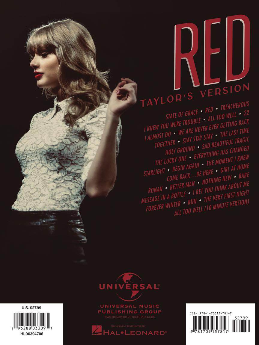 HAL LEONARD 00394706 Taylor Swift - Red (Taylor's Version) Piano/Vocal/Guitar - Ray's Midbell Music