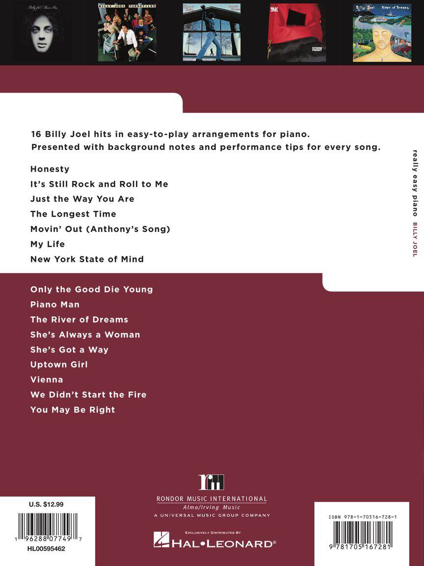 HAL LEONARD 00595462 Really Easy Piano: Billy Joel - Ray's Midbell Music