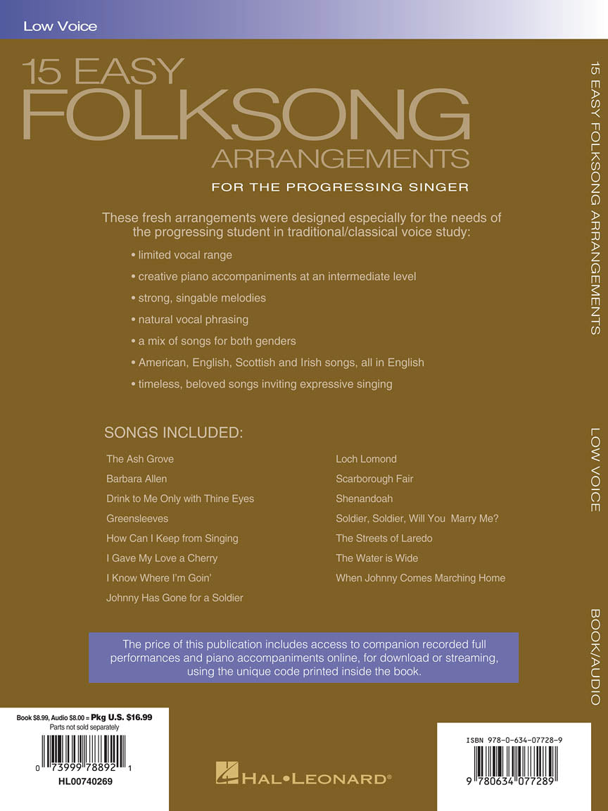 HAL LEONARD 00740269 15 Easy Folk Song Arrangments (Low Voice)