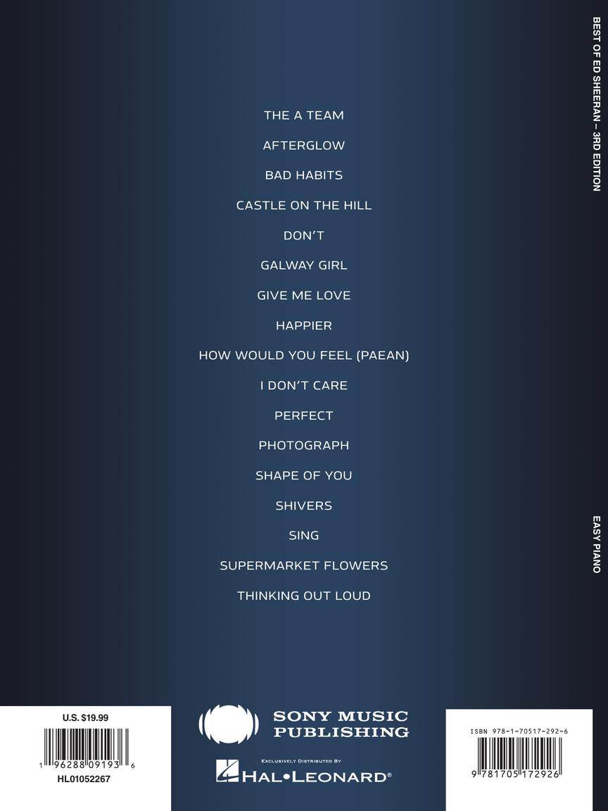 HAL LEONARD 01052267 Best of Ed Sheeran - 3rd Edition - Ray's Midbell Music