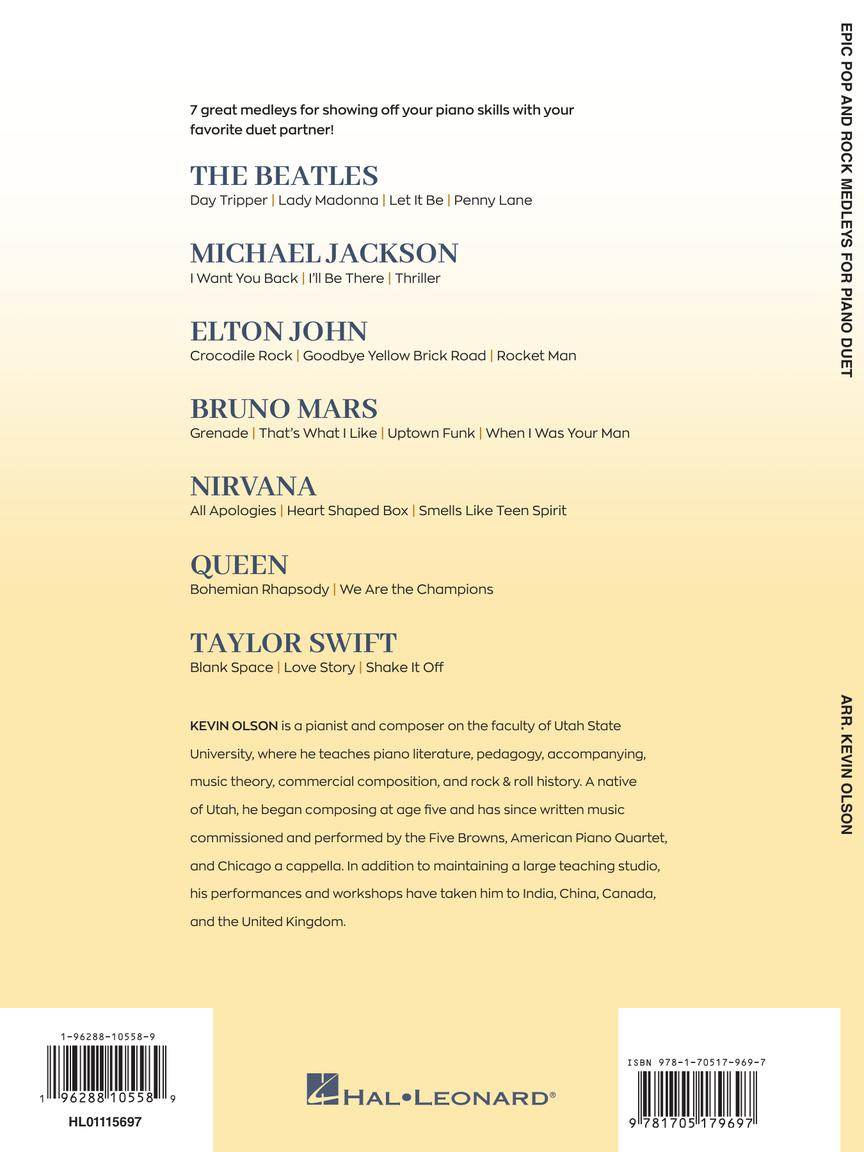 HAL LEONARD 01115697 Epic Pop and Rock Medleys for Piano Duet - Ray's Midbell Music