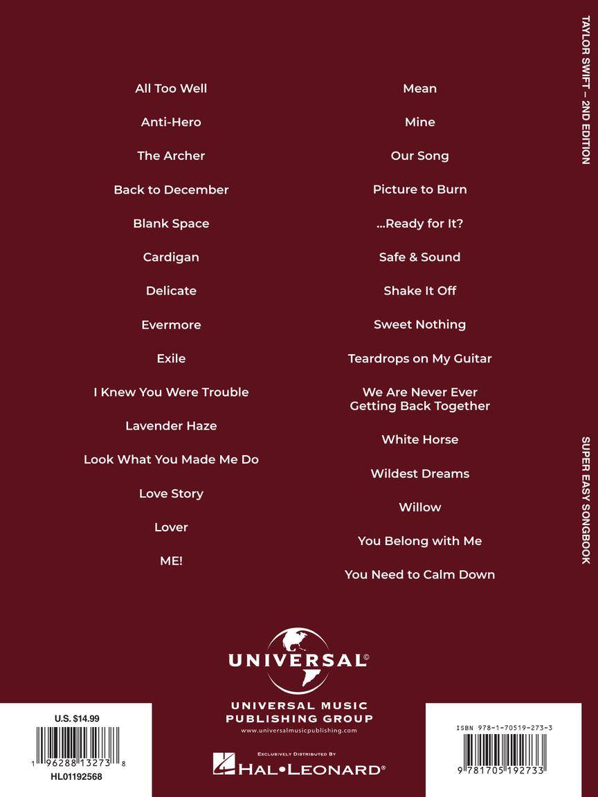 HAL LEONARD 01192568 Taylor Swift - Super Easy Songbook - 2nd Edition - Ray's Midbell Music