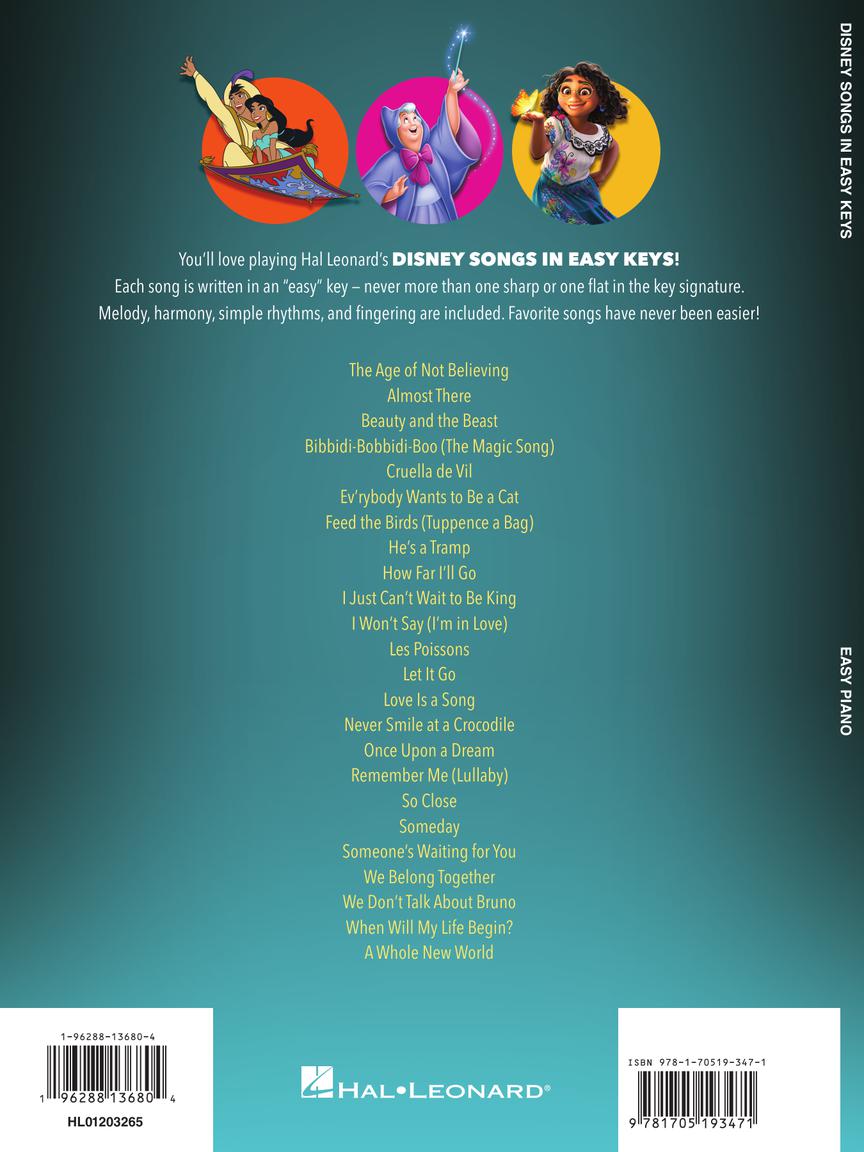 HAL LEONARD 01203265 Disney Songs in Easy Keys