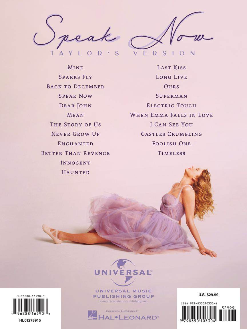 HAL LEONARD 01278915 Taylor Swift - Speak Now (Taylor's Version) - Ray's Midbell Music