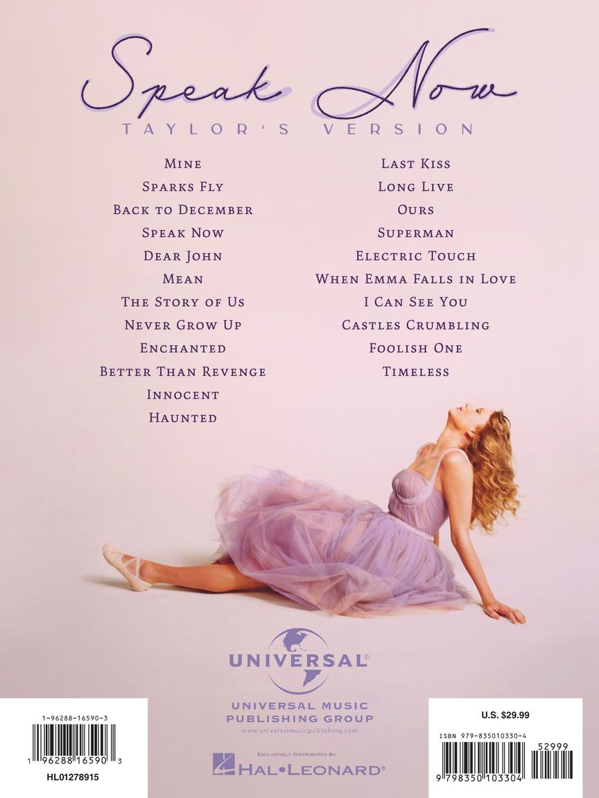 HAL LEONARD 01278915 Taylor Swift - Speak Now (Taylor's Version)