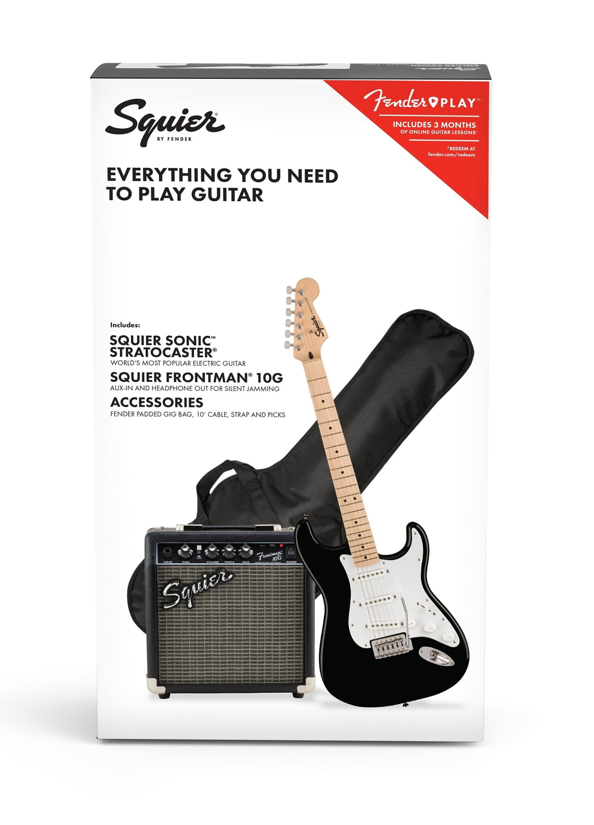 FENDER 0371720006 Squier Sonic Stratocaster Electric Guitar Pack (Black)
