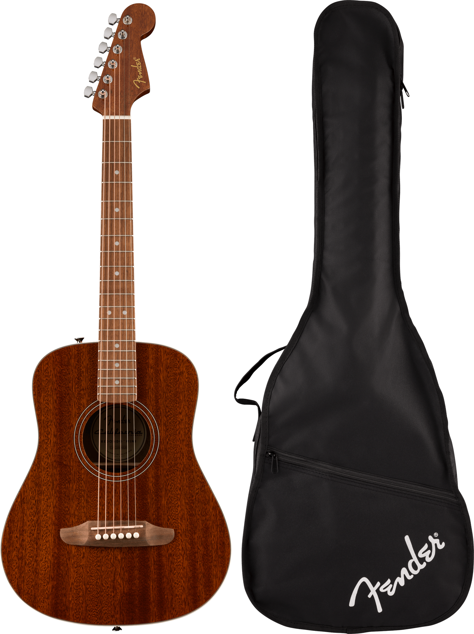 FENDER 0974103121 California Standard Redondo Mini Acoustic Guitar with Bag ( Natural Sapele )