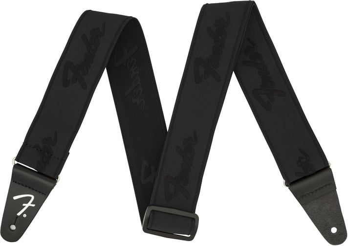 FENDER 0990642076 2" WeighLess Running Logo Strap, Black/Black