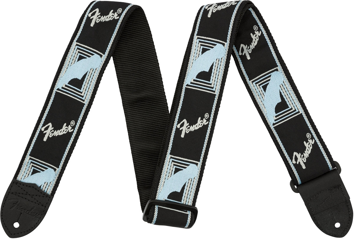 FENDER #0990681502 2" Monogrammed Strap, Black/Light Grey/Blue