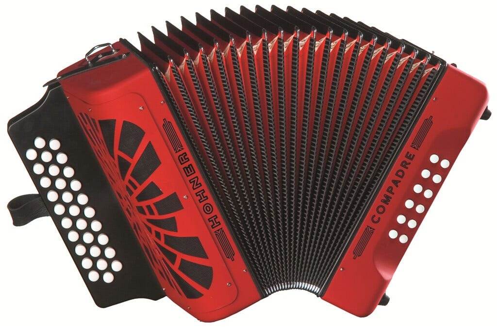 HOHNER COGRN Compadre Diatonic Button Key Accordion, GCF Red w/ Gig Bag & Straps - Ray's Midbell Music