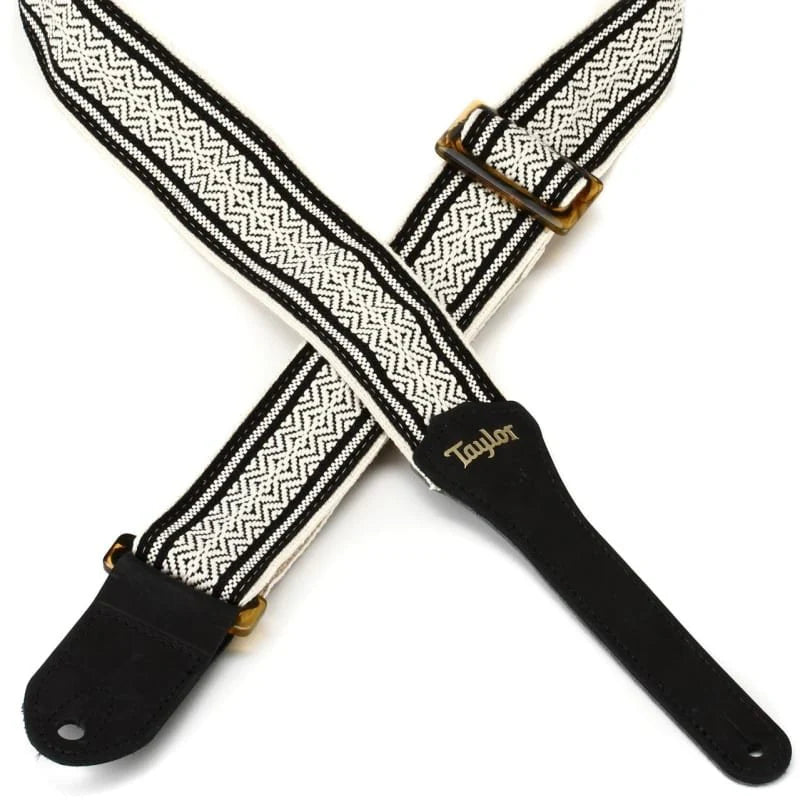 TAYLOR 401520 2" Academy Strap, Wht/Blk, Jacquard Cotton, Amber Buckle