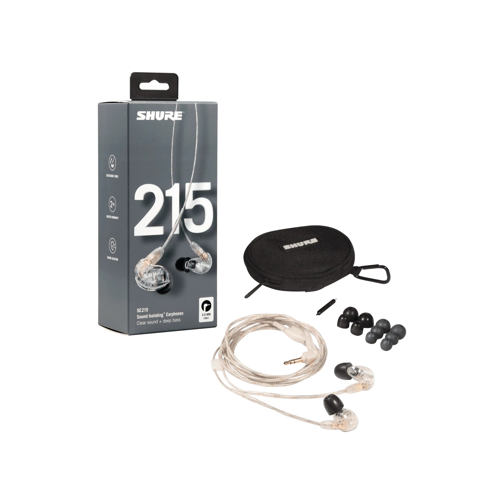 SHURE SE215CL Sound Isolating Earphones w/ Dynamic MicroDriver & Detachable Cable (Clear)