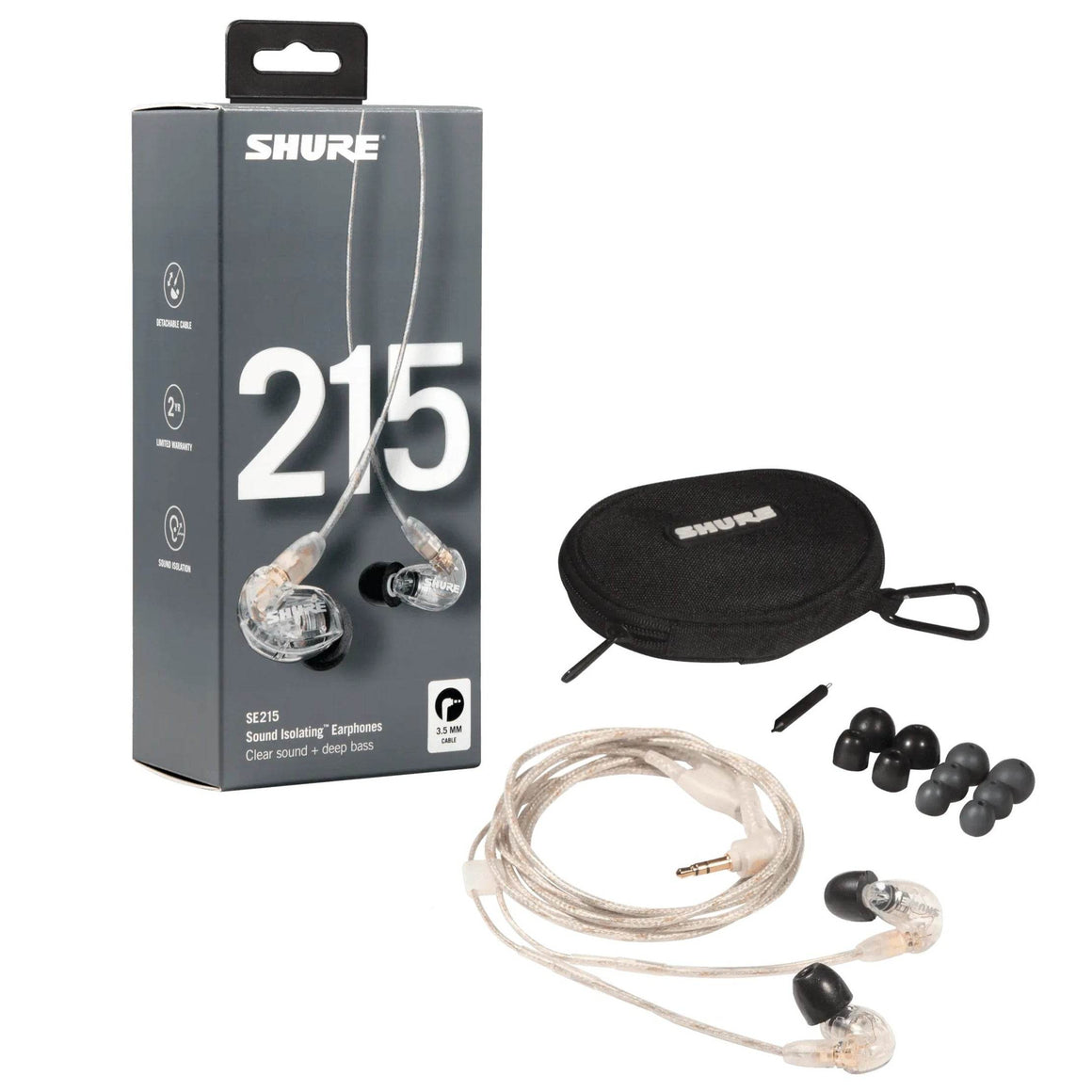 SHURE SE215CL Sound Isolating Earphones w/ Dynamic MicroDriver & Detachable Cable (Clear) - Ray's Midbell Music