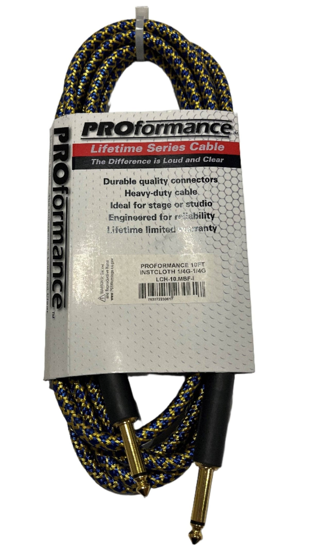 PROformance LCH10MBF 10' Woven Cloth Instrument Cable (Yellow/Blue) - Ray's Midbell Music