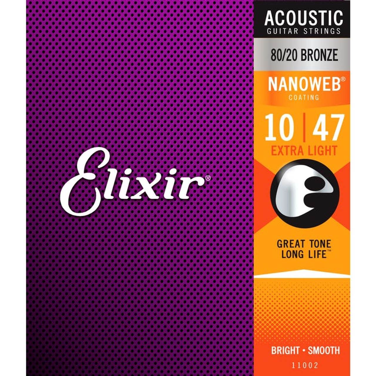 String Only ELIXIR 11002 Nanoweb Acoustic Extra Light Guitar Strings (.010-.047 ...