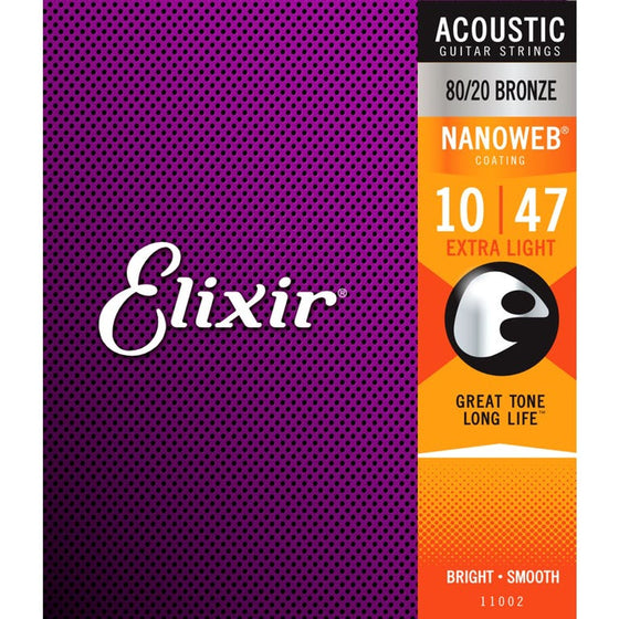 ELIXIR 11002 Nanoweb Acoustic Extra Light Guitar Strings (.010-.047)