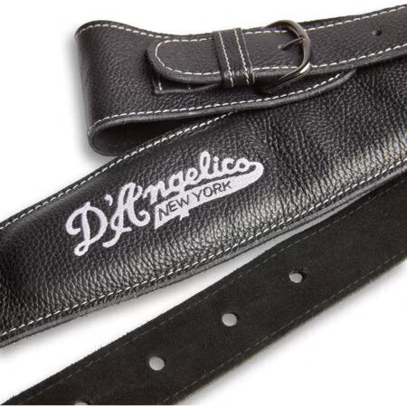 D'Angelico DALTHSTRAPBLK Premium Leather Guitar Strap (Black)