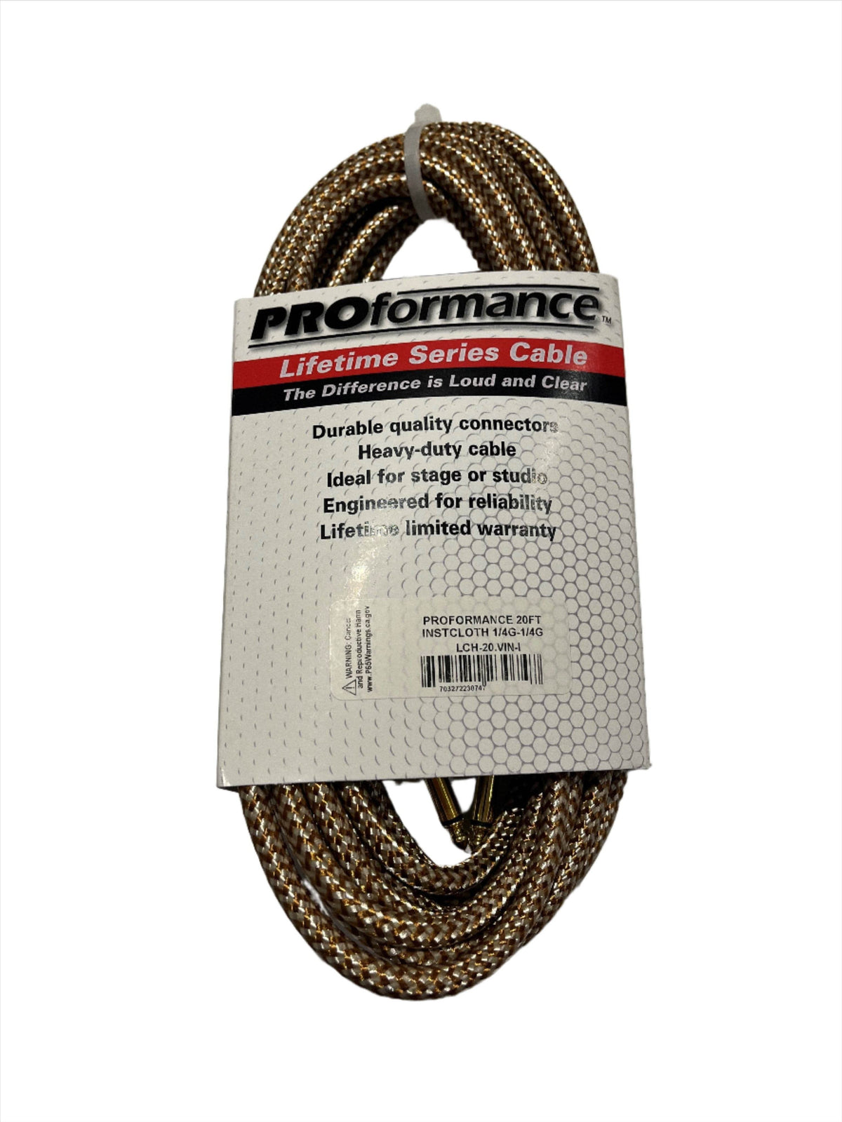 PROformance LCH20VIN 20' Woven Cloth Instrument Cable (Vintage) - Ray's Midbell Music