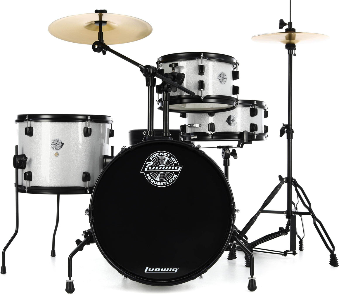 LUDWIG LC178X029 4-Piece All-in-One Pocket Kit (White Sparkle) - Ray's Midbell Music