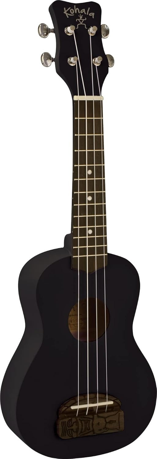Kohala KTSBK Tiki Series Soprano Black Ukulele, Metal Tuners, Tiki Bridge