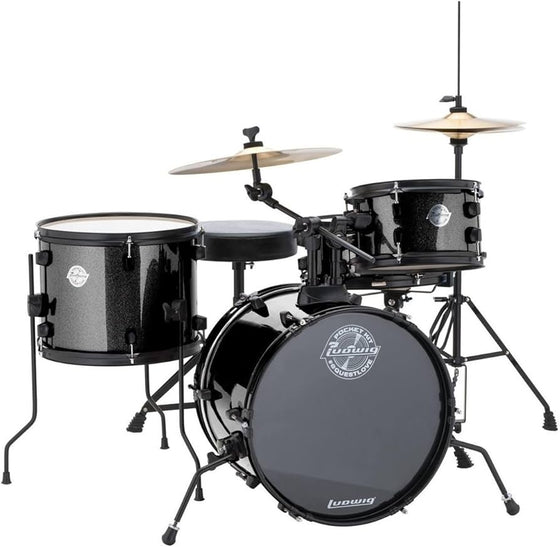 LUDWIG LC178X016 4-Piece All-in-One Pocket Kit (Black Sparkle)