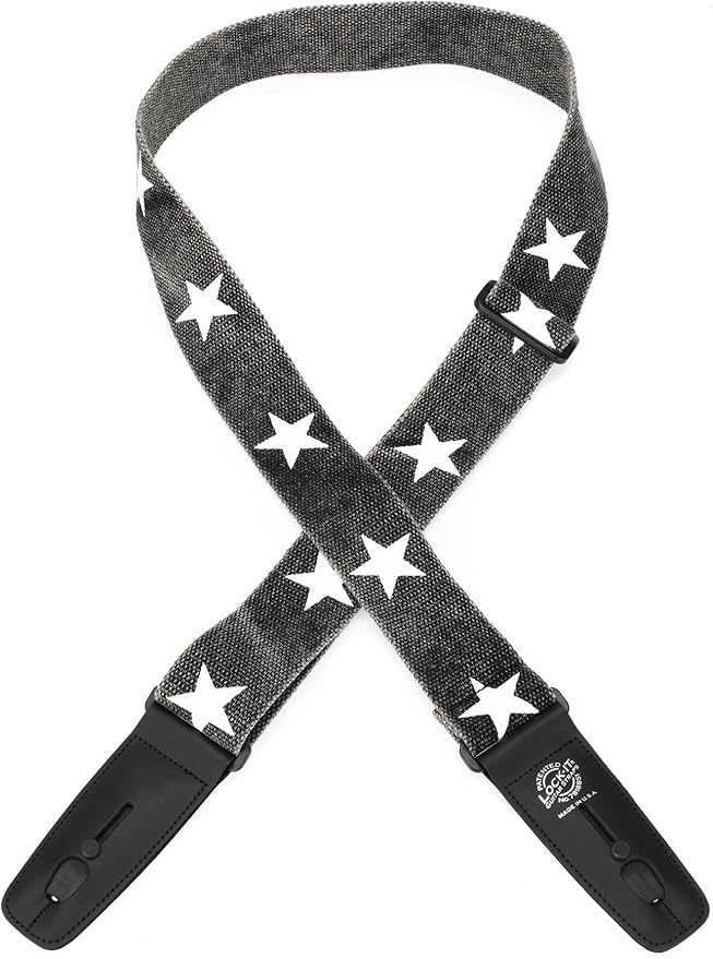 Lock It LIS301D03 2" Distressed Cotton Strap w/ Locking System (Black/White Stars)