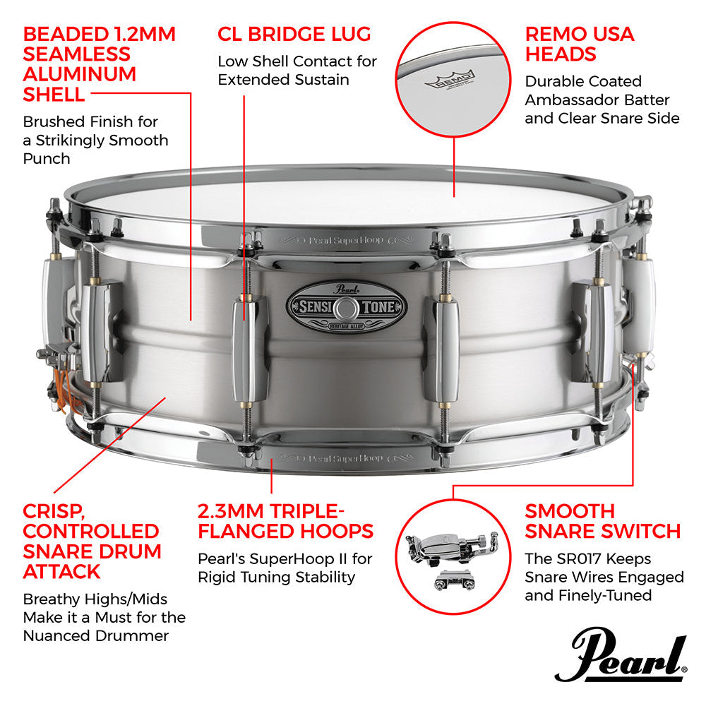 PEARL STH1450AL 14"x5" SensiTone Heritage Alloy Aluminum Snare