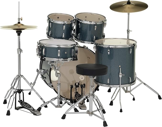 Pearl RS525SBRDC703 Roadshow 5 Piece Complete Drum Set w/ BRD1 3 Cymbal Pack & Additional Cymbal Stand (Aqua Blue Glitter)