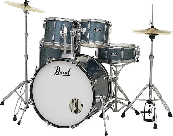 Pearl RS525SBRDC703 Roadshow 5 Piece Complete Drum Set w/ BRD1 3 Cymbal Pack & Additional Cymbal Stand (Aqua Blue Glitter)