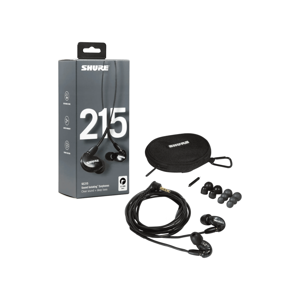 SHURE SE215-K Sound Isolating Earphones w/ Dynamic MicroDriver & Detachable Cable (Black)
