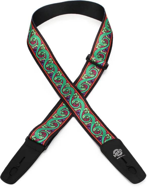 Lock It LIS033BM3 Bob Masse Series, Polypro Webbing Guitar Strap (Green Lizards) - Ray's Midbell Music