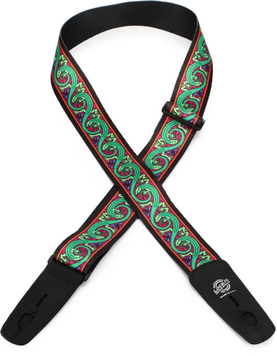 Lock It LIS033BM3 Bob Masse Series, Polypro Webbing Guitar Strap (Green Lizards)