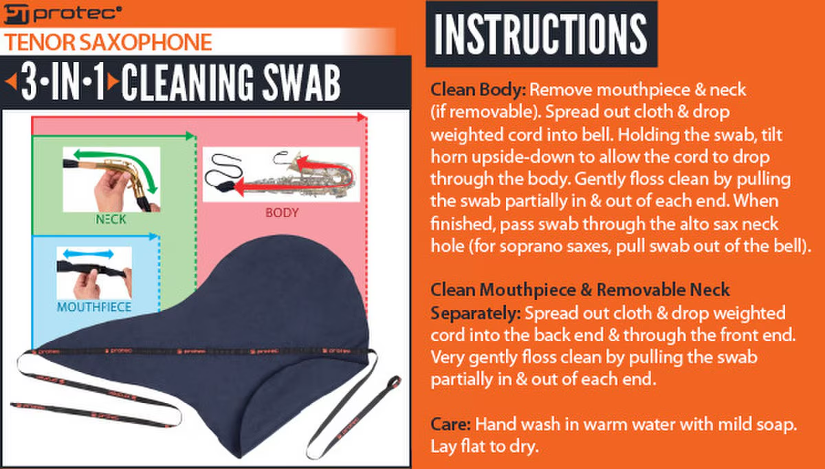 Protec A124 3 in 1 Cleaning Swab - Tenor Saxophone