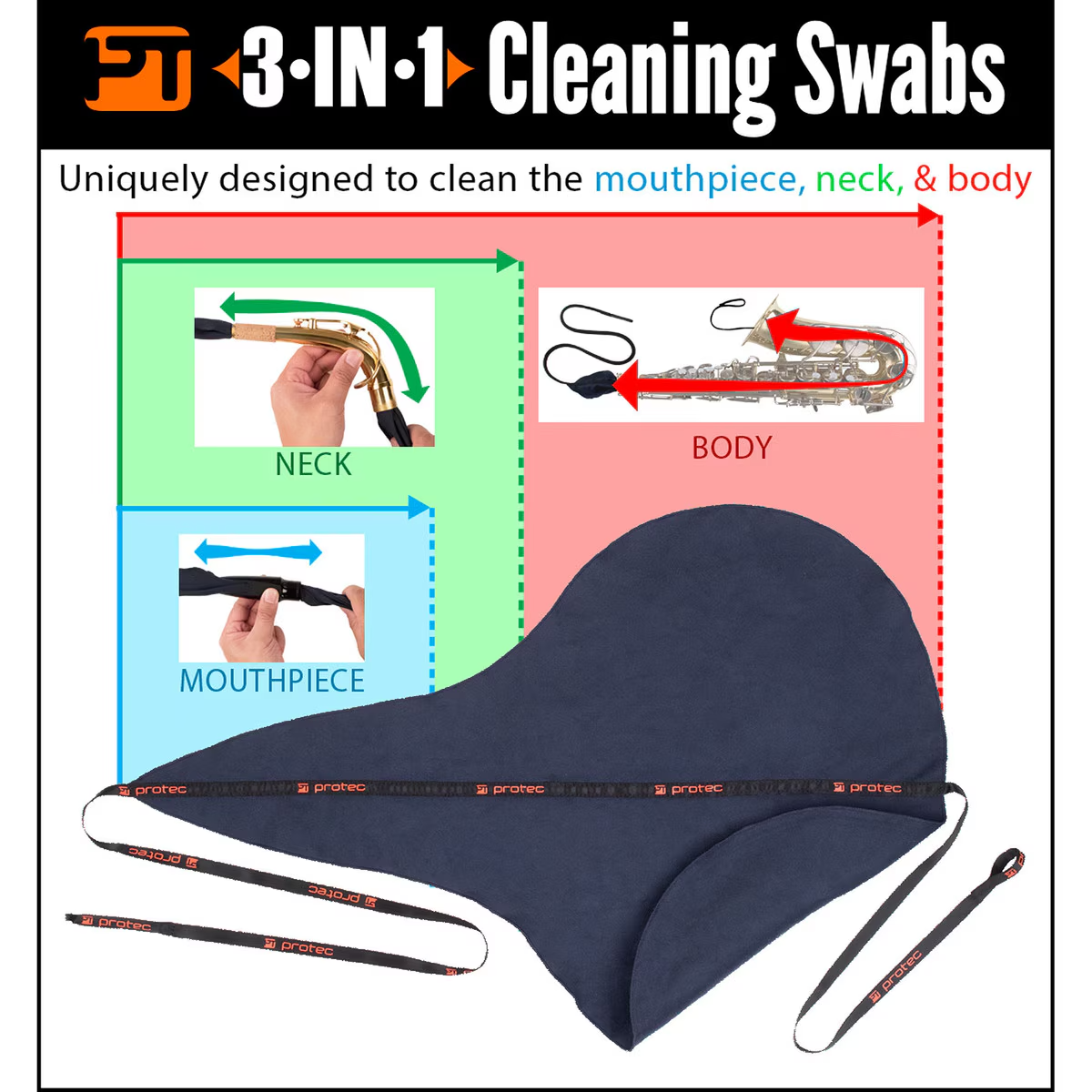 Protec A124 3 in 1 Cleaning Swab - Tenor Saxophone