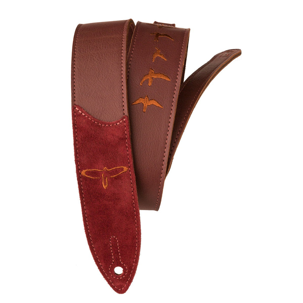 PRS 102079009 2" Premium Leather Strap, Birds Embroidery, Burgundy