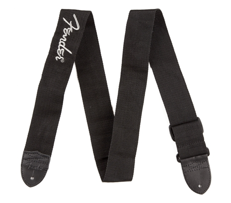 FENDER 0990662043 2" Black Poly Strap w/ Grey Fender Logo