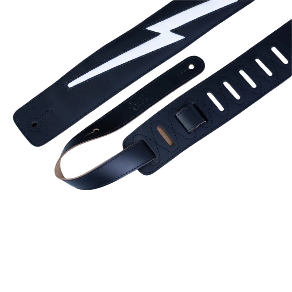 LEVYS DM2BLK 2 1/2" Leather Guitar Strap w/ Leather Lightning Bolt Inlay & Suede Backing