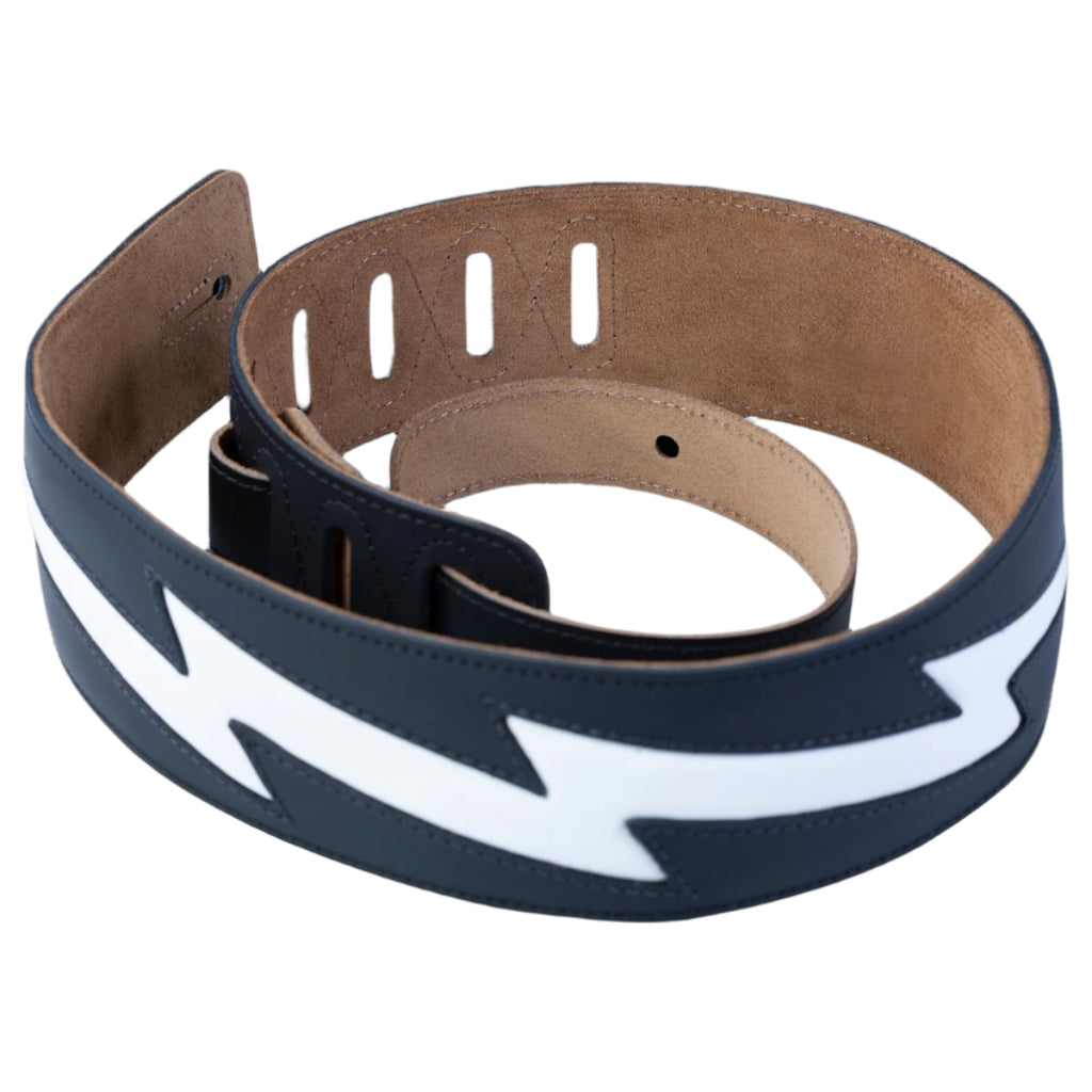 LEVYS DM2BLK 2 1/2" Leather Guitar Strap w/ Leather Lightning Bolt Inlay & Suede Backing
