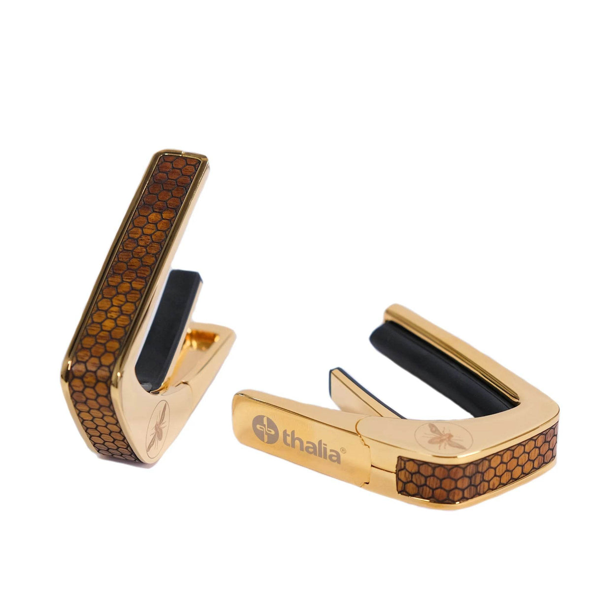 THALIA THCG20204 Curly Hawaiian Koa Save the Bees Honeycomb, Gold Finish - Ray's Midbell Music
